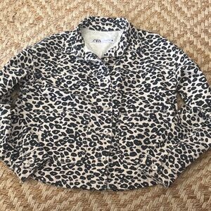 Zara Beige and Black Leopard Print Jean Jacket